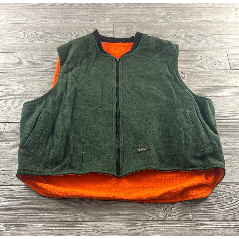 Vtg Codet Canada Reversible Wool Fleece Hunting Vest Orange Green Mens